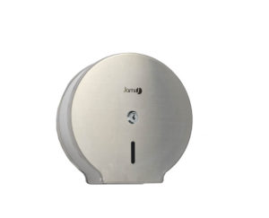 DISPENSADOR DE PAPEL MARCA JAMI REF. DP136AIS0 PARA ROLLO INDUSTRIAL Ø250 MM CON VISOR DE NIVEL Y CIERRE DE SEGURIDAD. DE ACERO INOXIDABLE EN ACABADO SATINADO. DIMENSIONES 268X274X122 MM