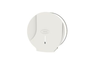 DISPENSADOR DE PAPEL MARCA JAMI REF. DP210ABW0 PARA ROLLO INDUSTRIAL Ø200 MM CON VISOR DE NIVEL Y CIERRE DE SEGURIDAD. DE ABS EN ACABADO BLANCO. DIMENSIONES 179X281X115 MM