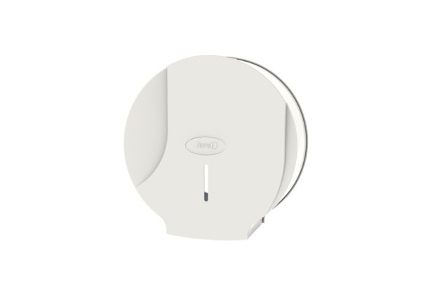 DISPENSADOR DE PAPEL MARCA JAMI REF. DP210ABW0 PARA ROLLO INDUSTRIAL Ø200 MM CON VISOR DE NIVEL Y CIERRE DE SEGURIDAD. DE ABS EN ACABADO BLANCO. DIMENSIONES 179X281X115 MM